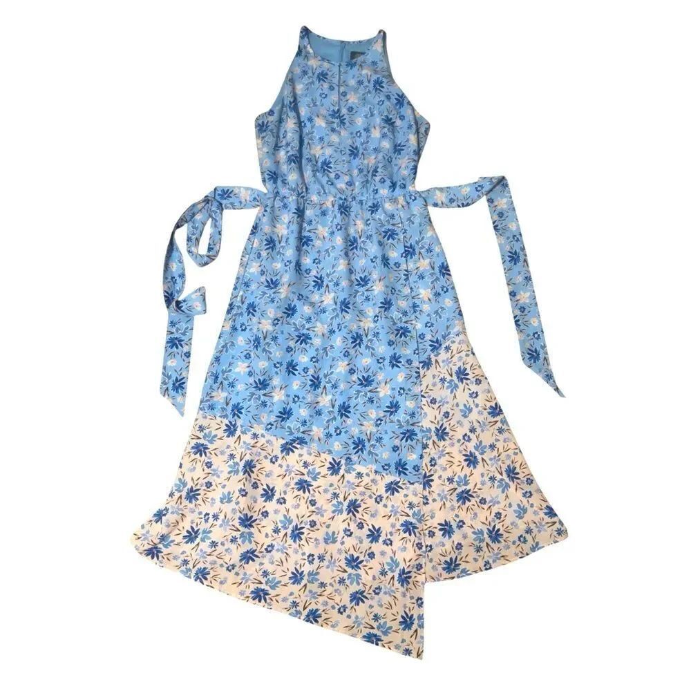 Vince Camuto Floral Contrast Handkerchiefief Bottom Sleeveless Dress Size 4